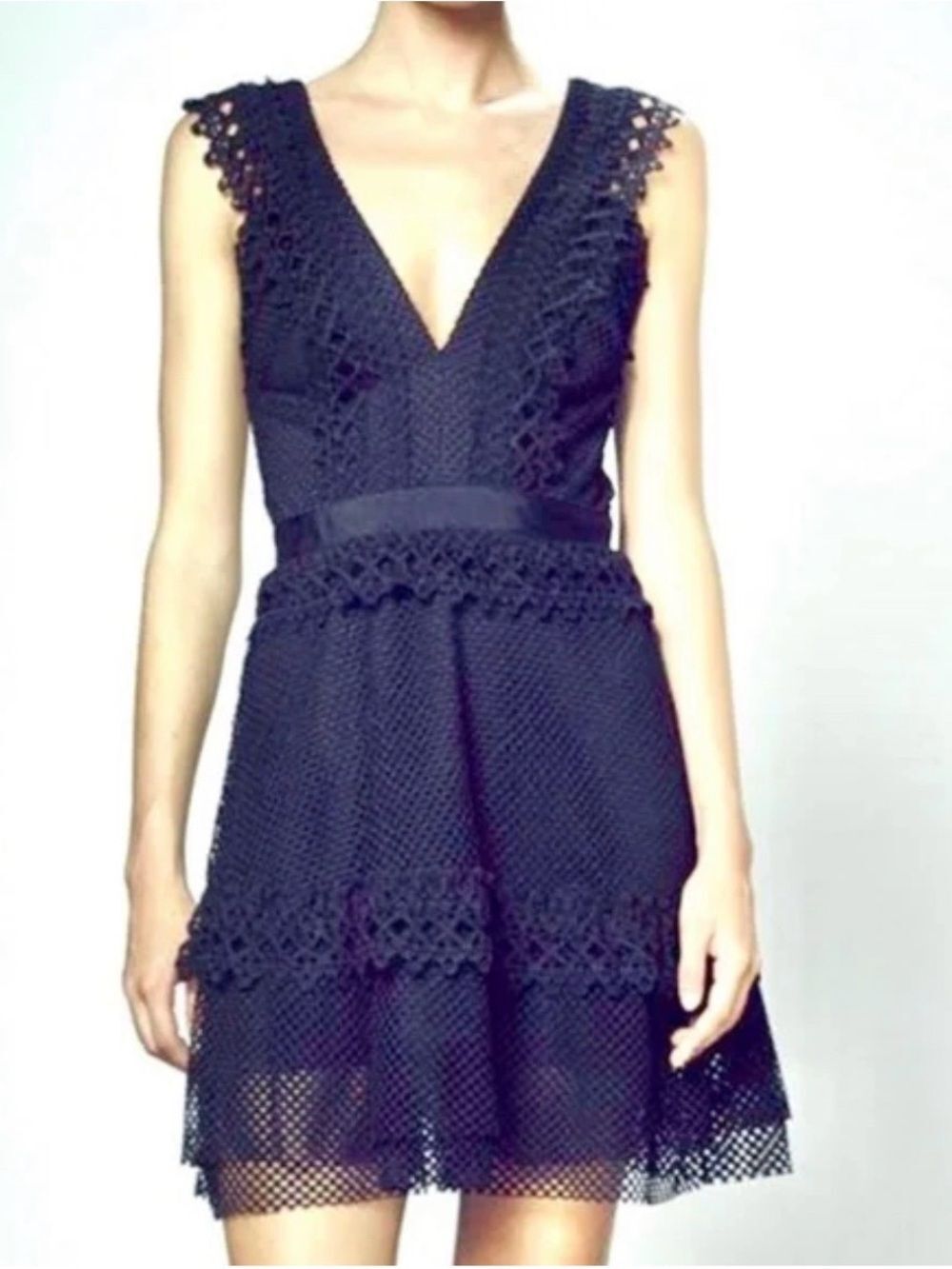Shilla the Label Black Lace Fringe Mini Scalloped Lace A-line Size M Dress